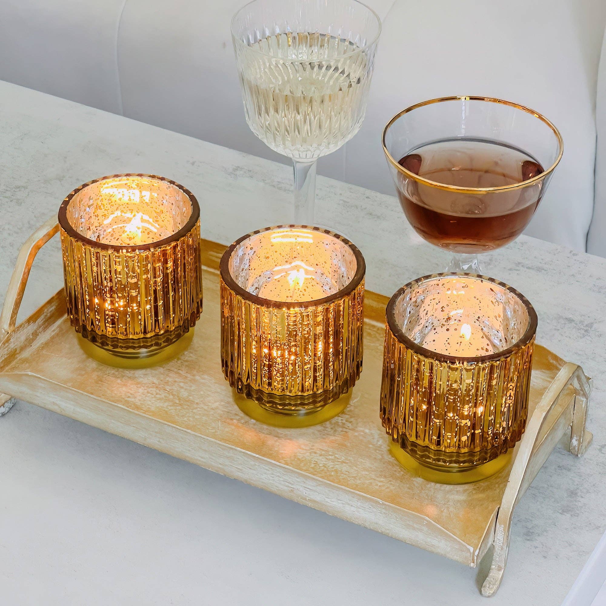 Kate Aspen - Wholesale Candle Holder - Ribbed Gold Glass Votive Candle Holder (Set of 6)9