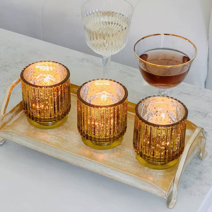 Kate Aspen - Wholesale Candle Holder - Ribbed Gold Glass Votive Candle Holder (Set of 6)9