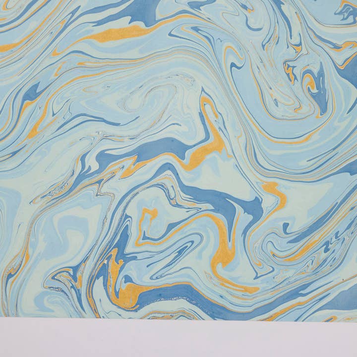 Paper Mirchi - Wholesale Flat Wrap - Hand Marbled Wrapping Paper Sheets - Free Spirit Summer Sky
