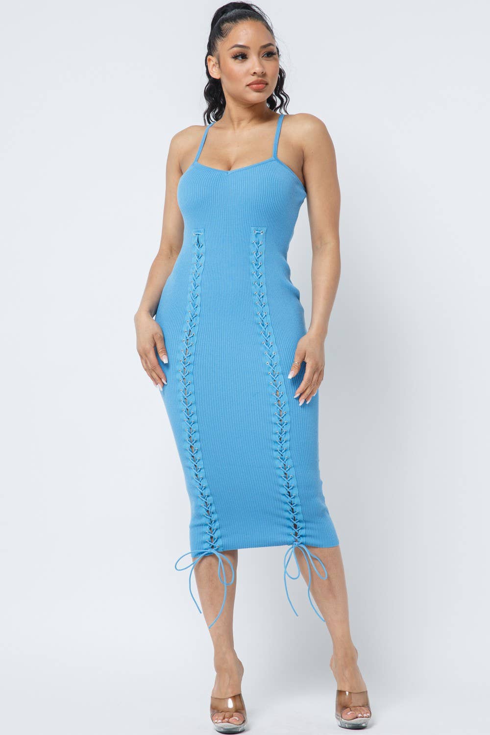 Boswell - Wholesale Dress - Women's - Spaghetti Strap Side Slit Eyelet Trim Dress0