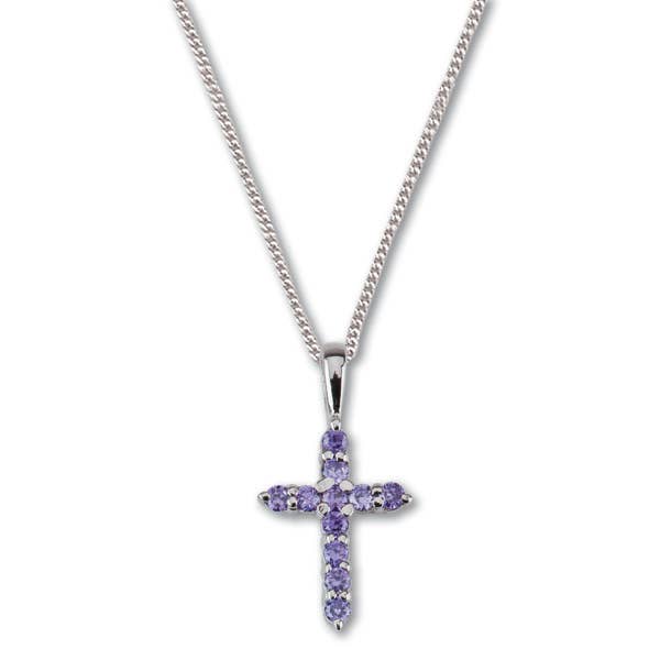 H.J. SHERMAN COMPANY, INC. - Wholesale Pendant/Charm Necklace - Sterling Silver Cross/Amethyst Crystal Stones Necklace, 5/8″0