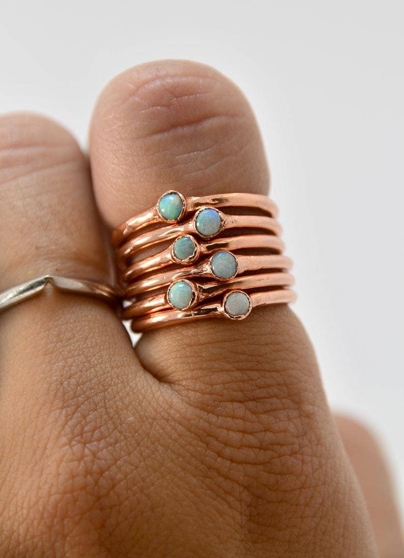 Daddy Daughter Jewelry – Anel de pedra única/solitário por atacado – Anel de opala | Anel de opala delicado | Pedra crua de opala | Anel mínimo9