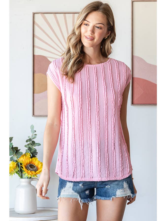 7th Ray - Vendita all'ingrosso Camicetta - Donna - Blusa a maniche corte con texture a righe leggere T59484