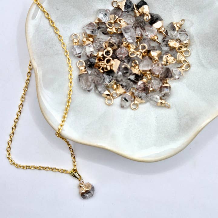 Moonlight Gemstones - Wholesale Pendant/charm necklace - Gold Coloured Necklace with Raw Herkimer Diamond Pendant (1cm)2