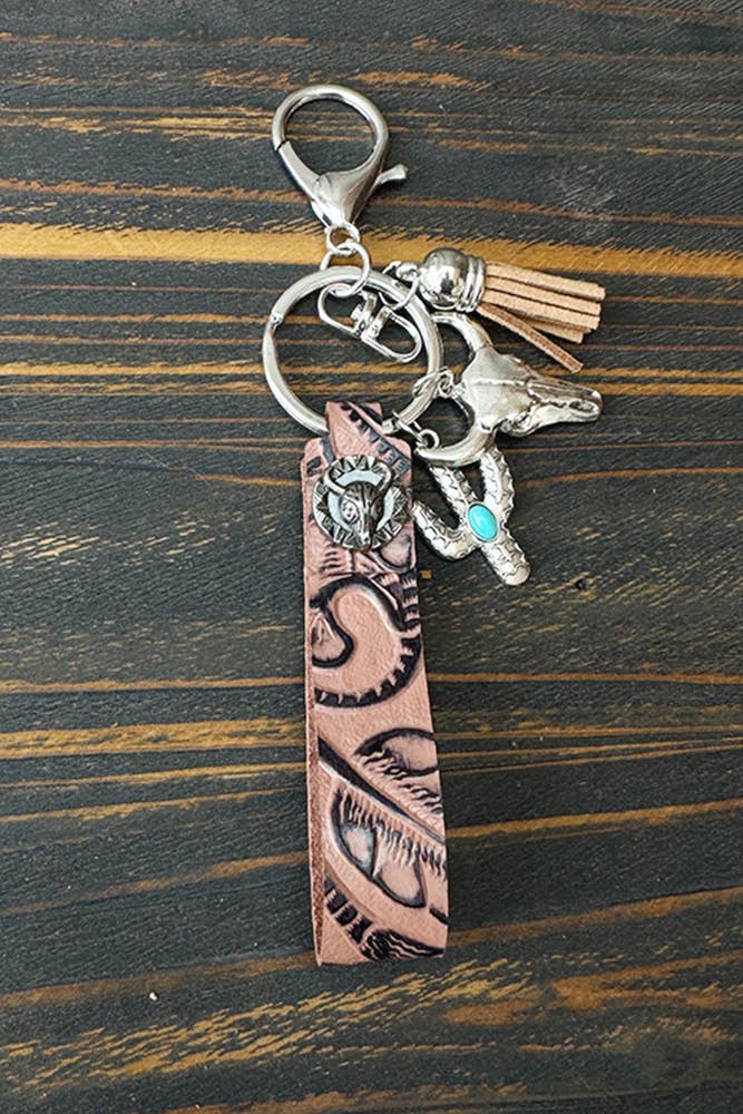 UNISHE – Engroshandel Nøglering - Dame – Western-nøglekæde i læder med turkis, model XC0165