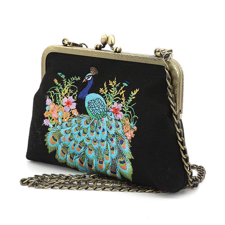 COMECO INC - Wholesale Crossbody Bag - Women's - Peacock Embroidered Kisslock Bag1
