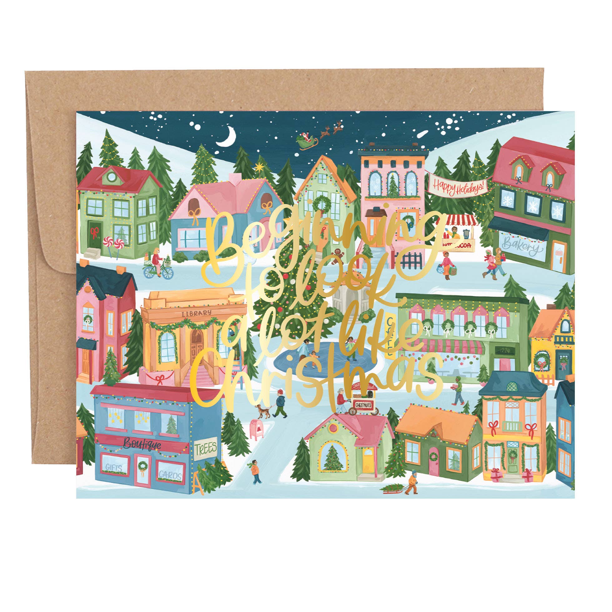 1canoe2 | One Canoe Two Paper Co. - Wholesale Christmas Card - Holiday Village Christmas Greeting Card0