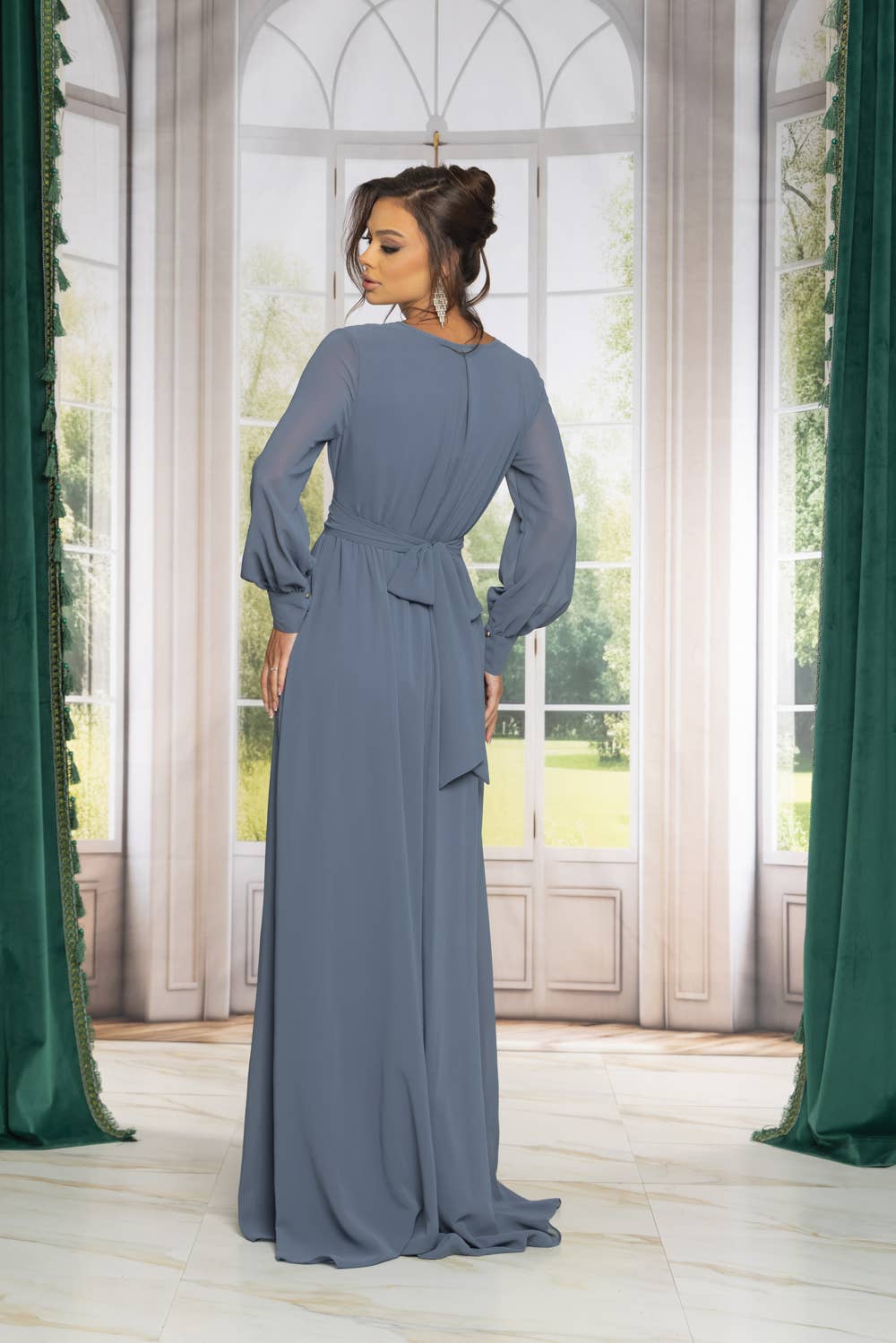 RICARICA INC. - Vendita all'ingrosso Vestito - Donna - 9011SO-ABITO LUNGO IN CHIFFON A MANICA LUNGA TINTA UNITA 10