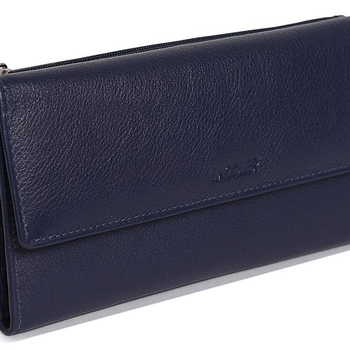 SADDLER – wholesale Wallet – Women's – SADDLER CLAIRE Long Leather Trifold Purse - 18 Card Slots, Dual Zip Pockets, and Note Sections - RFID Protected