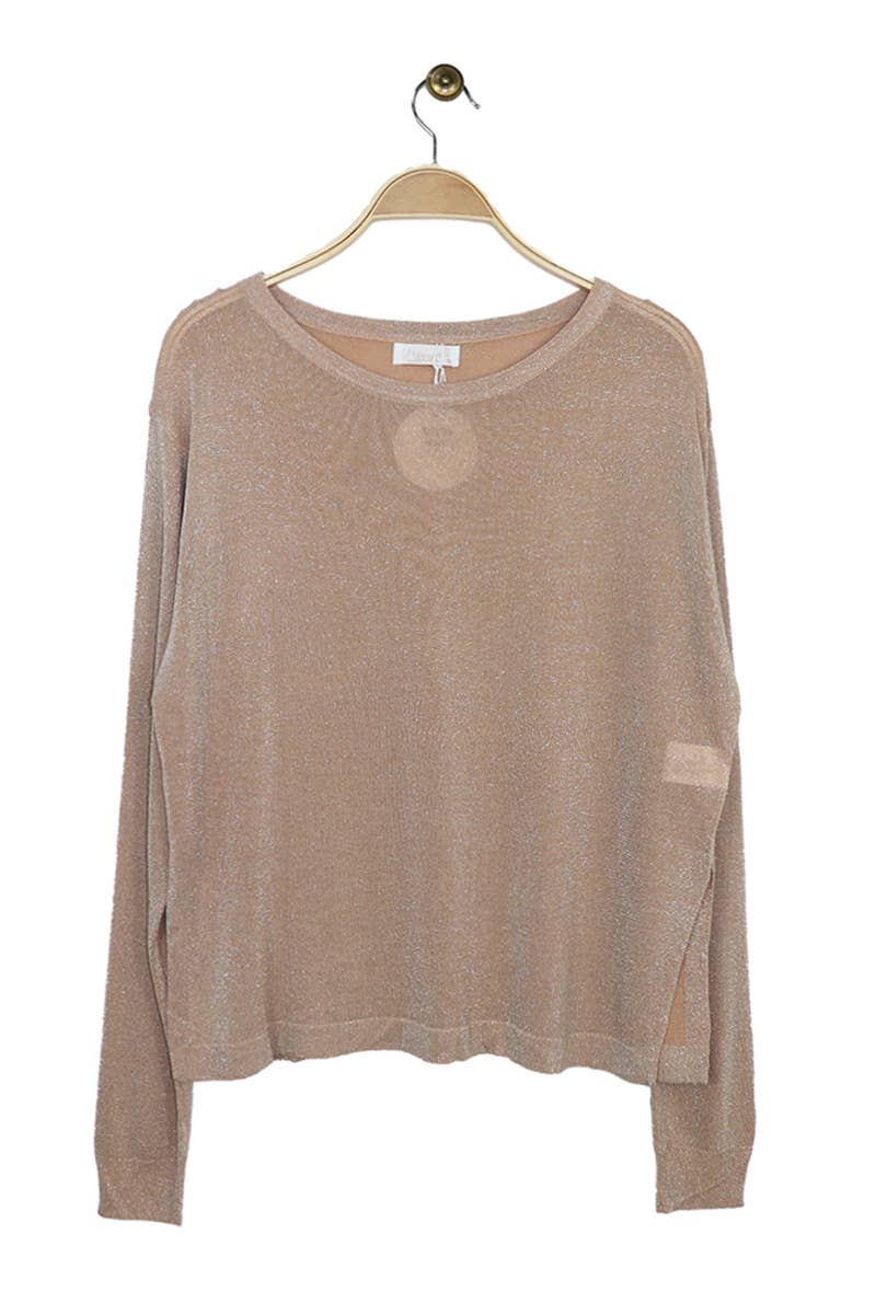 Attrait Paris – Engroshandel Strikket top - Dame – Lurex mesh top med lange ærmer4