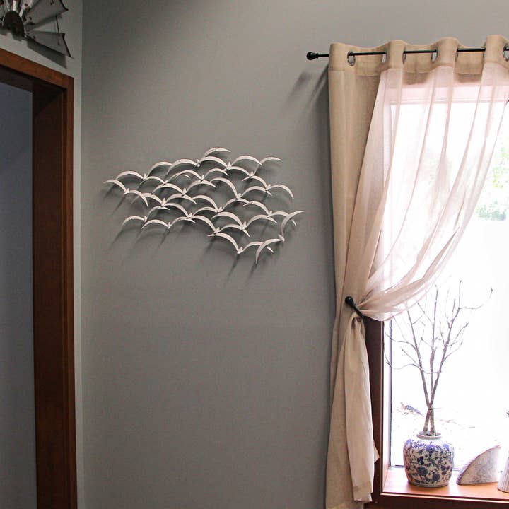 Zeckos - Wholesale Wall Accent - 32 Inch White Metal Flock Of Birds Wall Art Decor Sculpture6