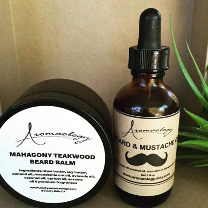 Conjunto de bálsamo de barba e óleo de barba de teca de mogno por atacado de Aromaology