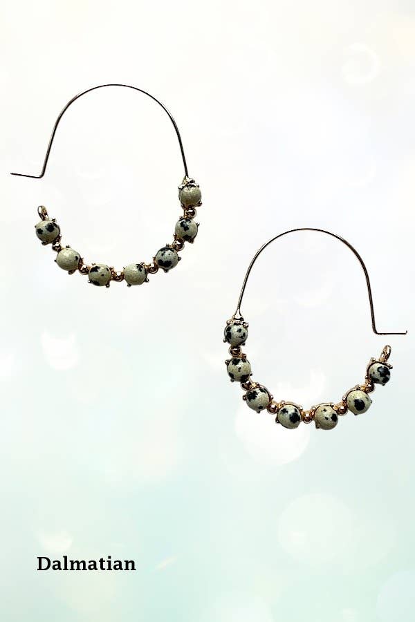 Andrea Bijoux - Wholesale Hoop Earrings - ROUND SEMI PRECIOUS BEAD STATIONED HOOP EARRING0