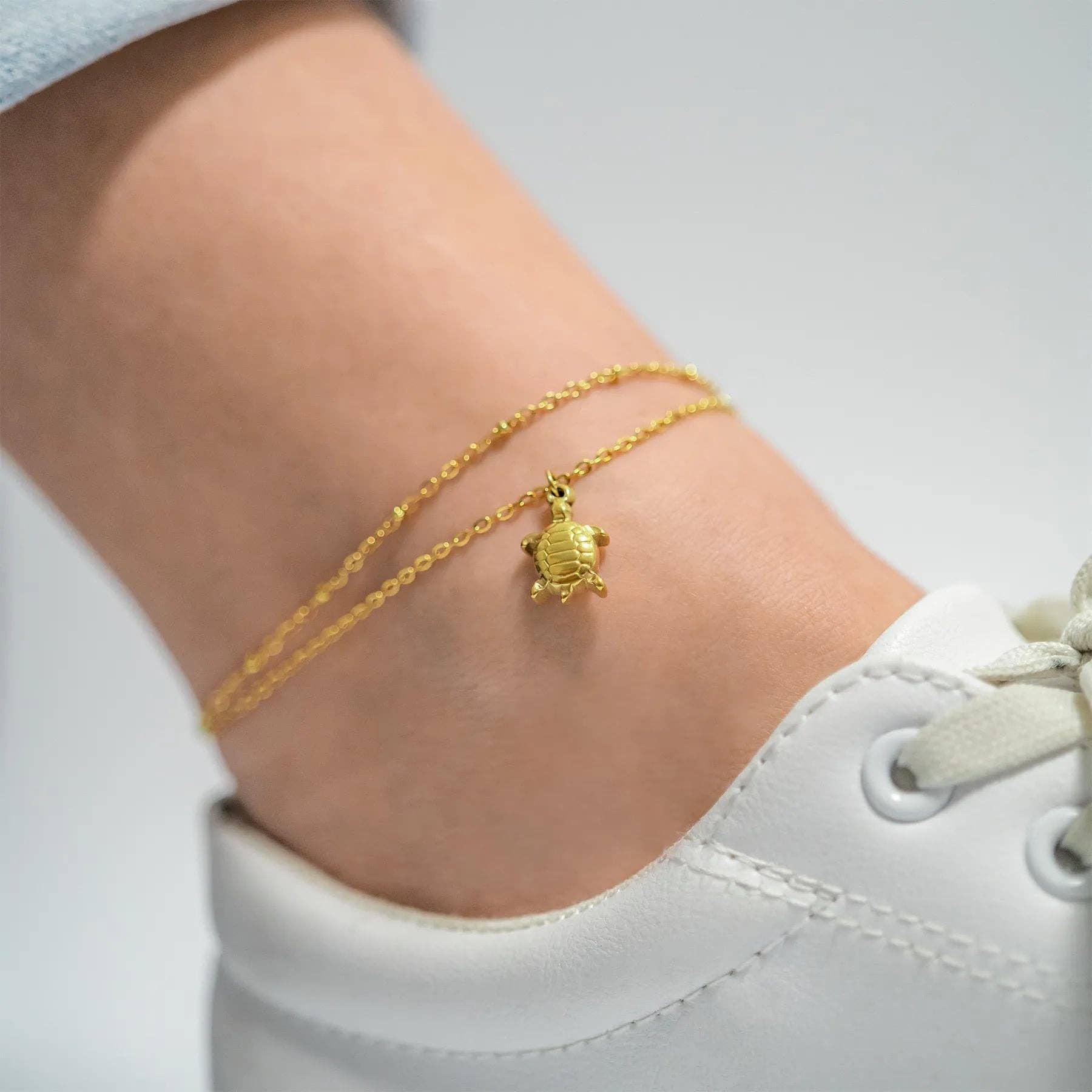 WJW - Wholesale Anklet - 18K Gold PVD Stainless Steel Sea Turtle Charm Anklet12