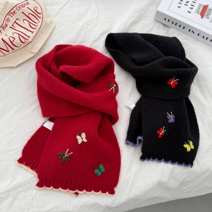 Embroidered Butterfly Warm Scarf for wholesale by Little Trendy