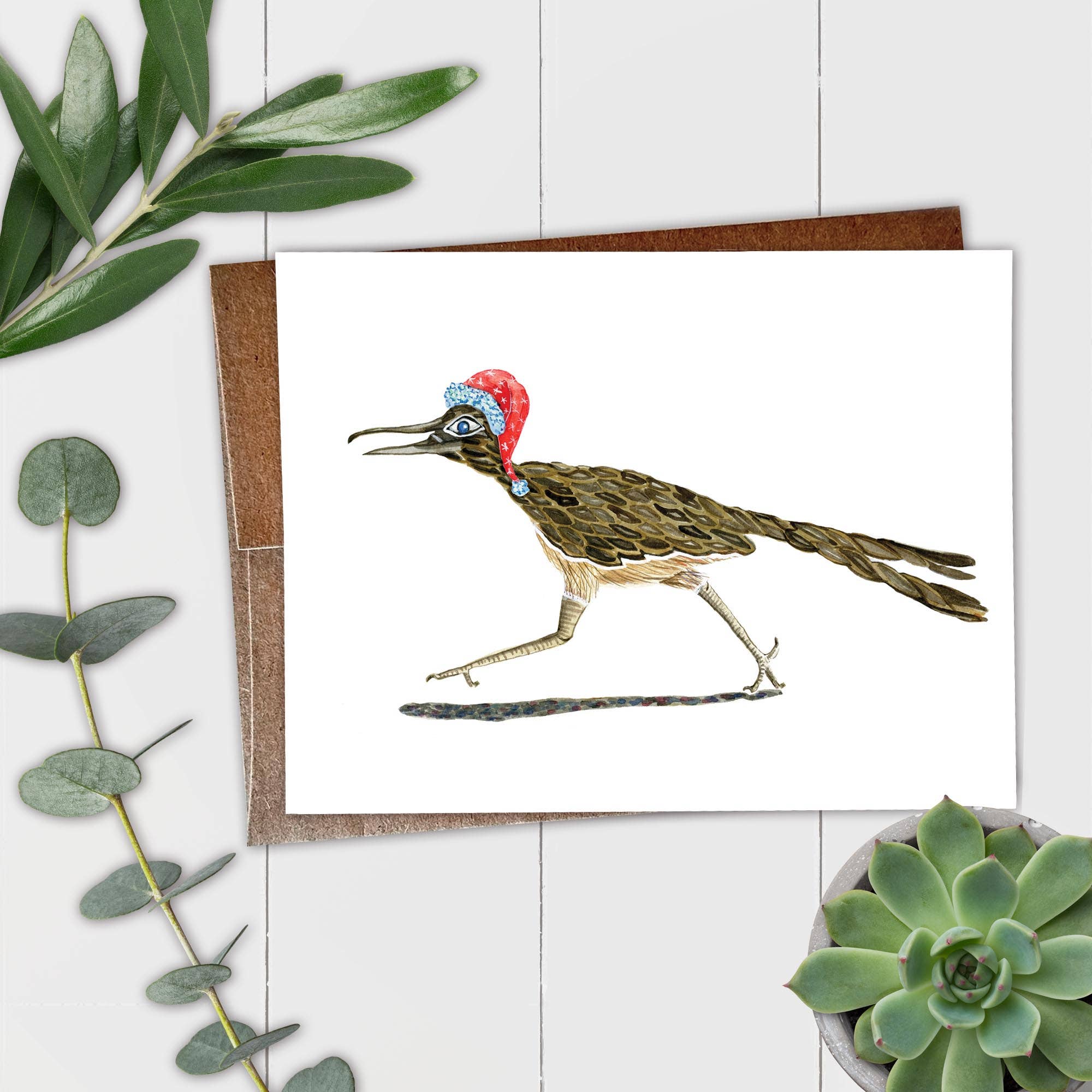 Mary M Spencer Design - Wholesale Christmas Card - Roadrunner in a Red Hat Christmas Blank A2 Single Note Card0