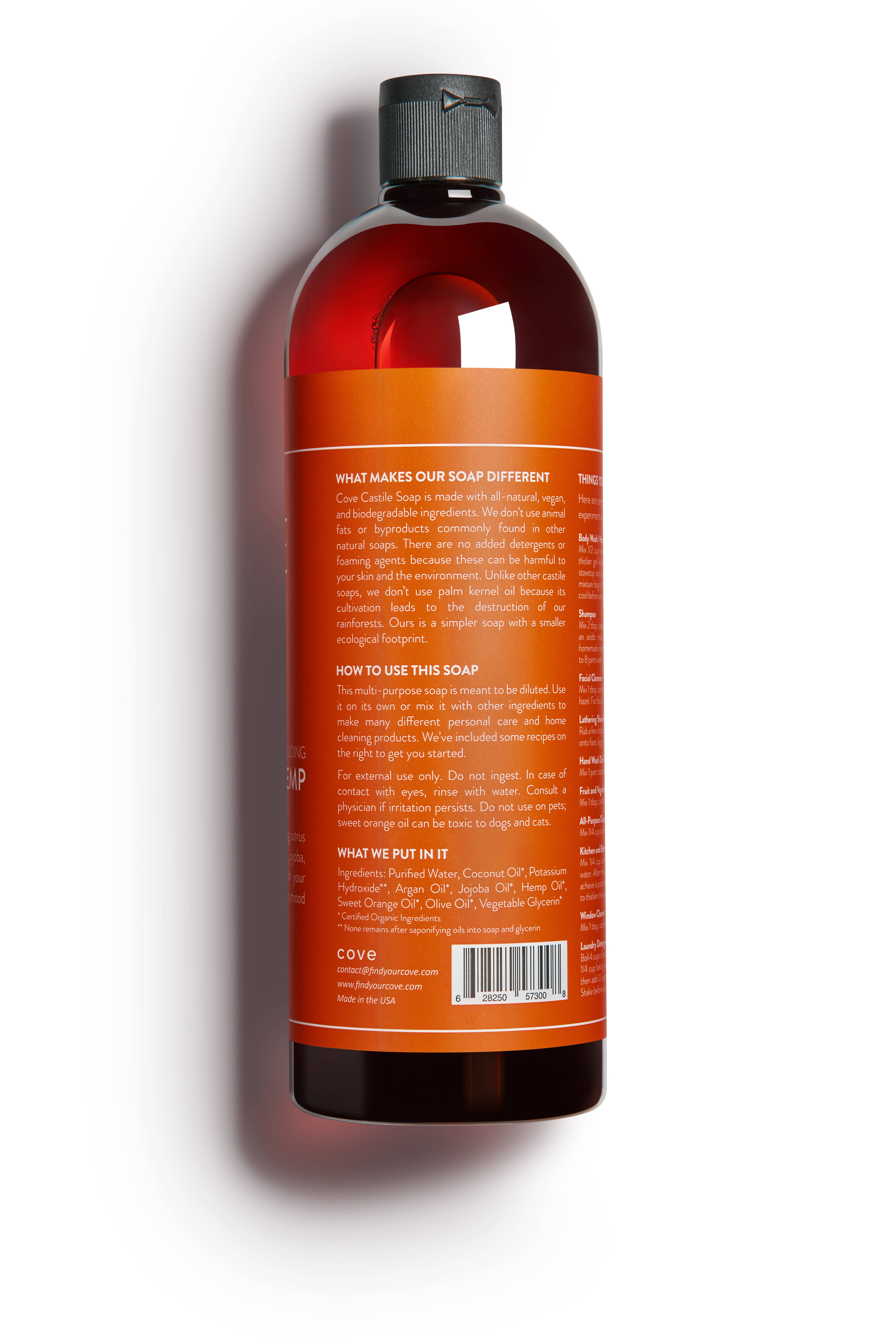 Cove – Engroshandel Kropssæbe/brusegel – Cove Castilla Sæbe 33.8 oz | Økologisk Argan, Jojoba, Hamp Seed13