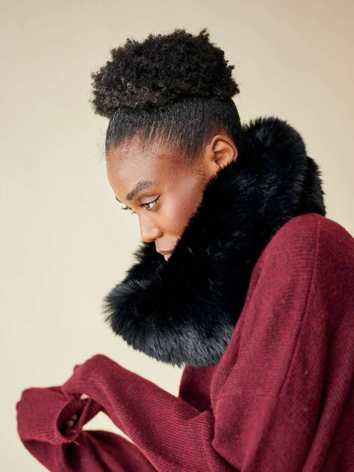 REMOVED BRAND - Vente Manteau en fourrure/fausse fourrure – femme - Tour de cou Fausse fourrure - Noir2