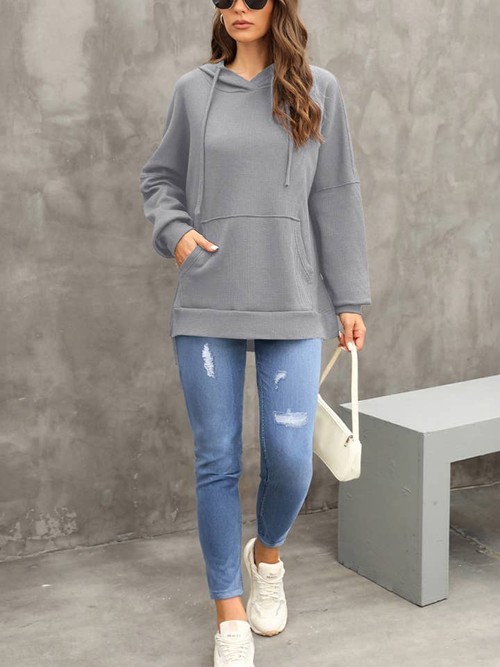 Lily Clothing - Wholesale Hoodie - Women's - CASUAL TEXTURED HOODIE WITH LARGE POCKET HOODIE8