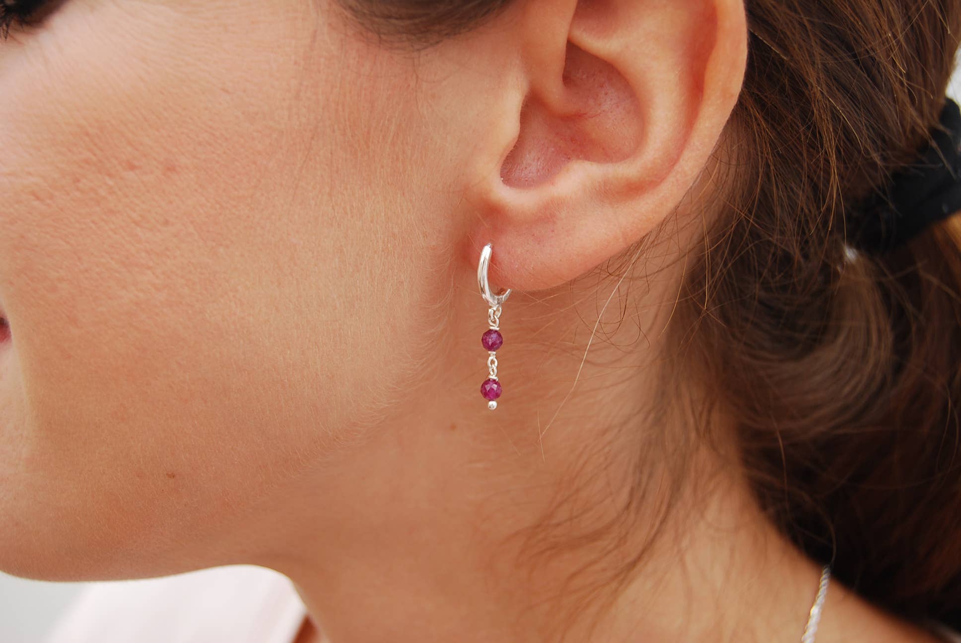 Yneda Jewels - Wholesale Dangle Earrings - Silver 925 hoops earrings with ruby, dainty long earrings.4