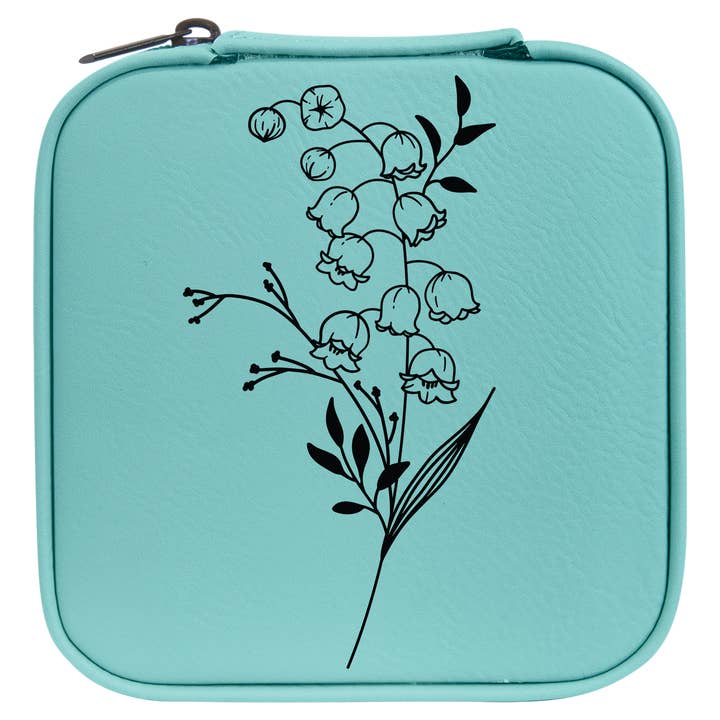 May Lily of The Valley Travel Leatherette Jewelry Box - Teal for wholesale by The Purple Chickadee