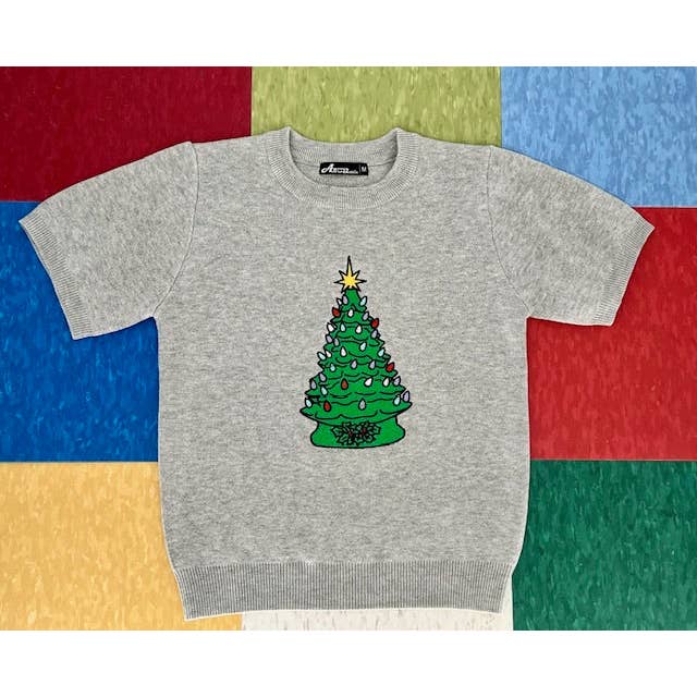 Astro Bettie - Wholesale Knit Sweater - Women's - Kitchmas Green Ceramic Tree Grey Sweater2