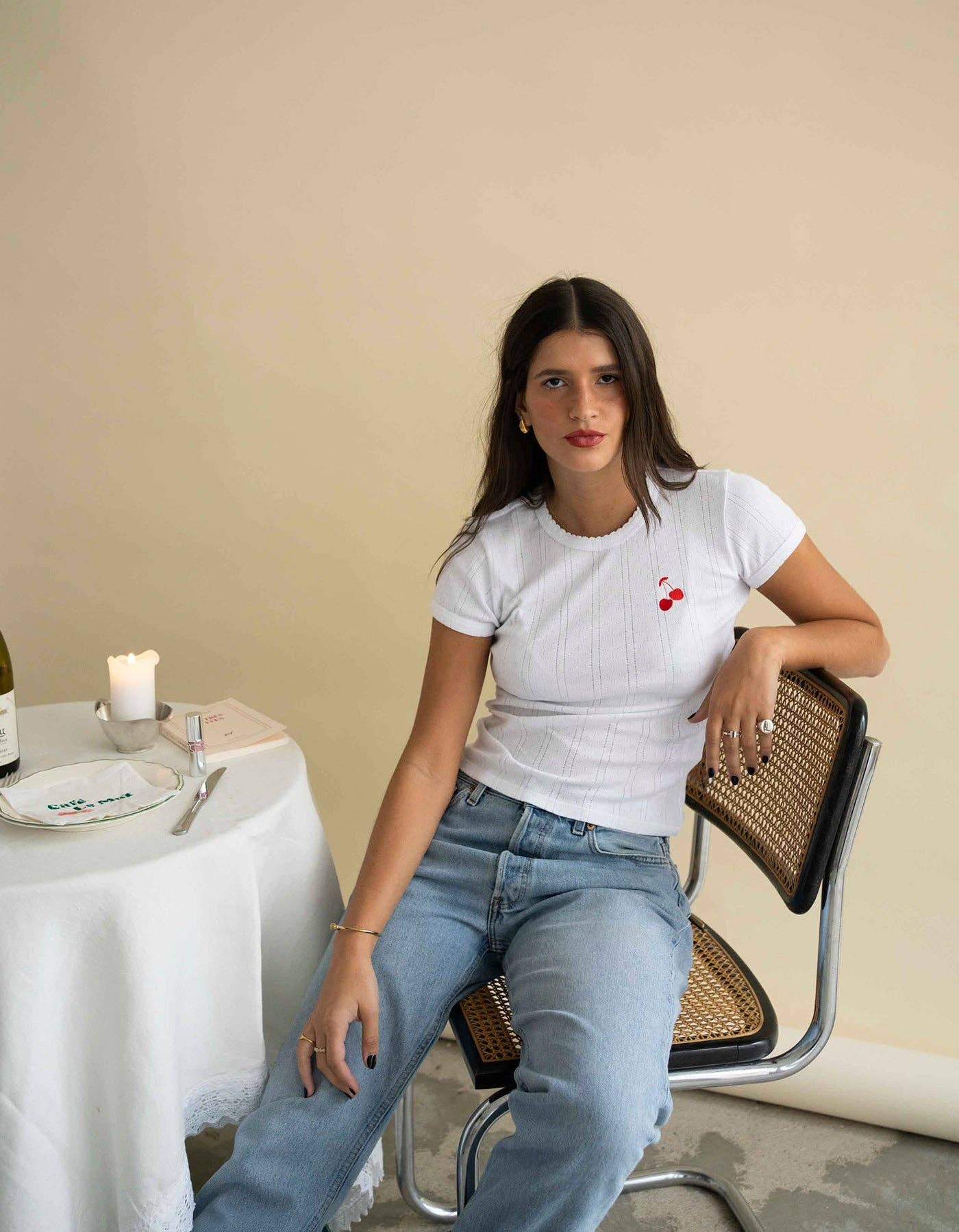 Le Mot - Wholesale T-Shirt - Women's - Cerise Baby Tee in Pointelle5