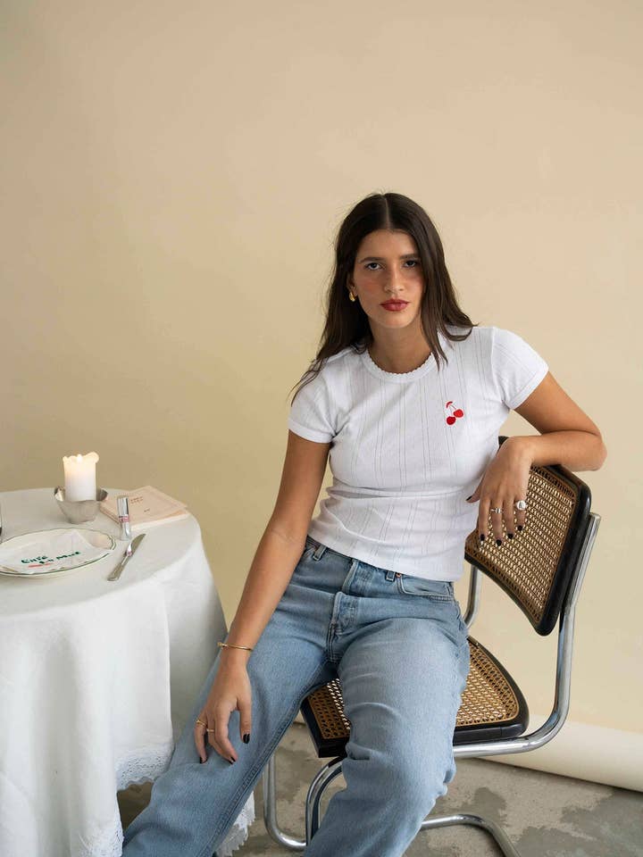 Le Mot - Wholesale T-Shirt - Women's - Cerise Baby Tee in Pointelle5