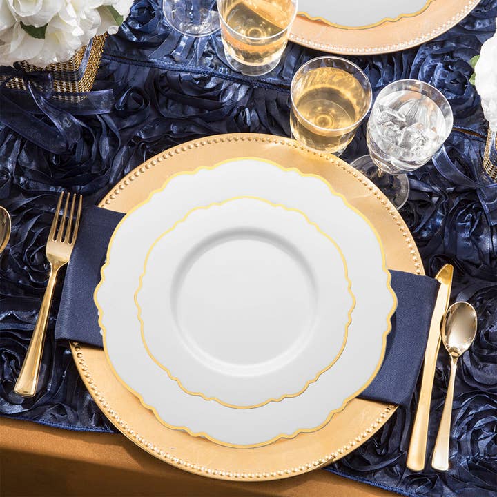 Smarty had a Party - Wholesale Dinnerware Set - White with Gold Rim Round Blossom Plastic Wedding - 60 Sets6