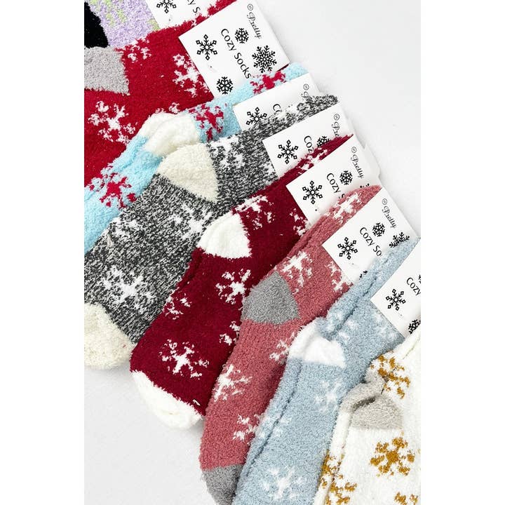 ASSORTED Soft Textured SnowFlake Cozy Socks for wholesale on Faire