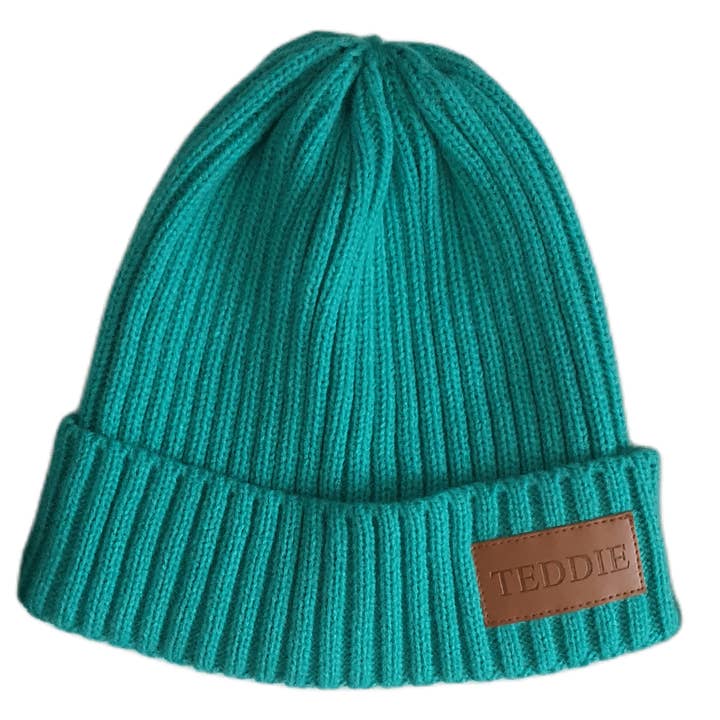 Green Beanie Hat PU Logo Teddie London for wholesale by Teddie London