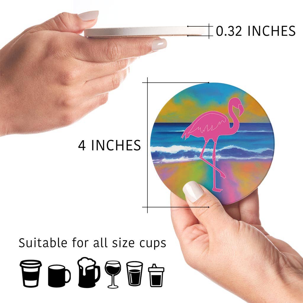 Love Local - Wholesale Coasters - Florida Pink Flamingo Icon| Absorbent Coasters | Set of 4 | Min 25
