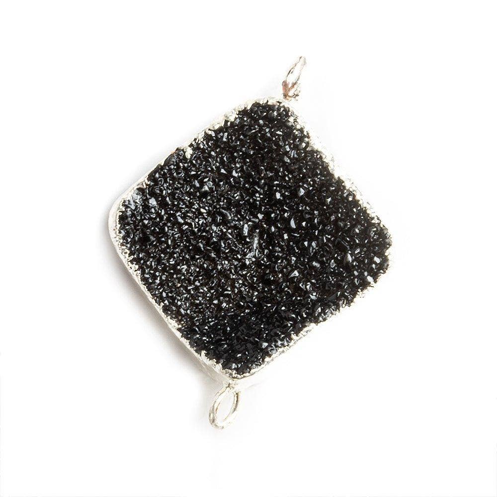 The Bead Traders - Wholesale Beads - 18mm Silver Leafed Black Drusy Square Corner Connector 1 bead