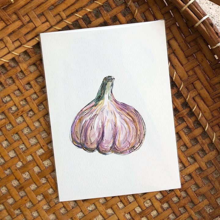 Garlic Produce Farmer's Market Watercolor paintings for wholesale by Cuddles and Creativity