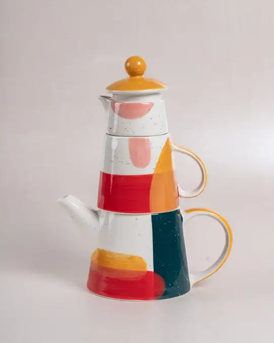 Casa Amarosa - Wholesale Tea Set - Handpainted Ceramic Tea for One, Multi- 7.4 x 6.6 x 5.11Inch3