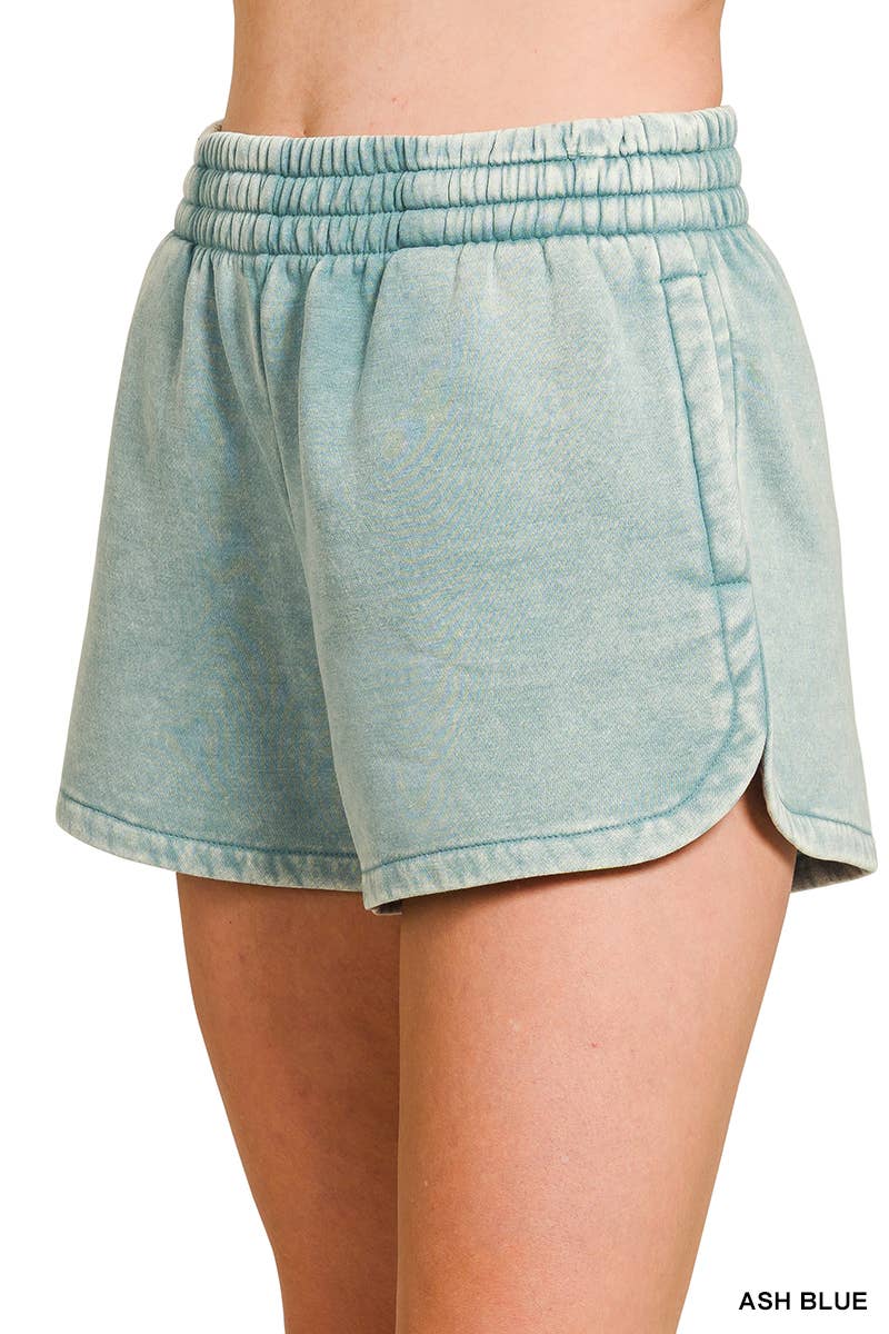 42POPS – Großhandel Shorts – Damen – 42POPS Fleece Shorts mit Acid Wash und einfarbigem Design20