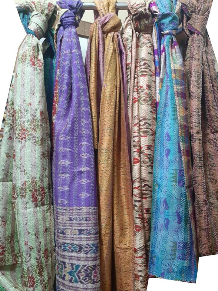 Handmade Kantha Stole | Kantha Embroidered Reversible Stoles for wholesale by Meghcraft