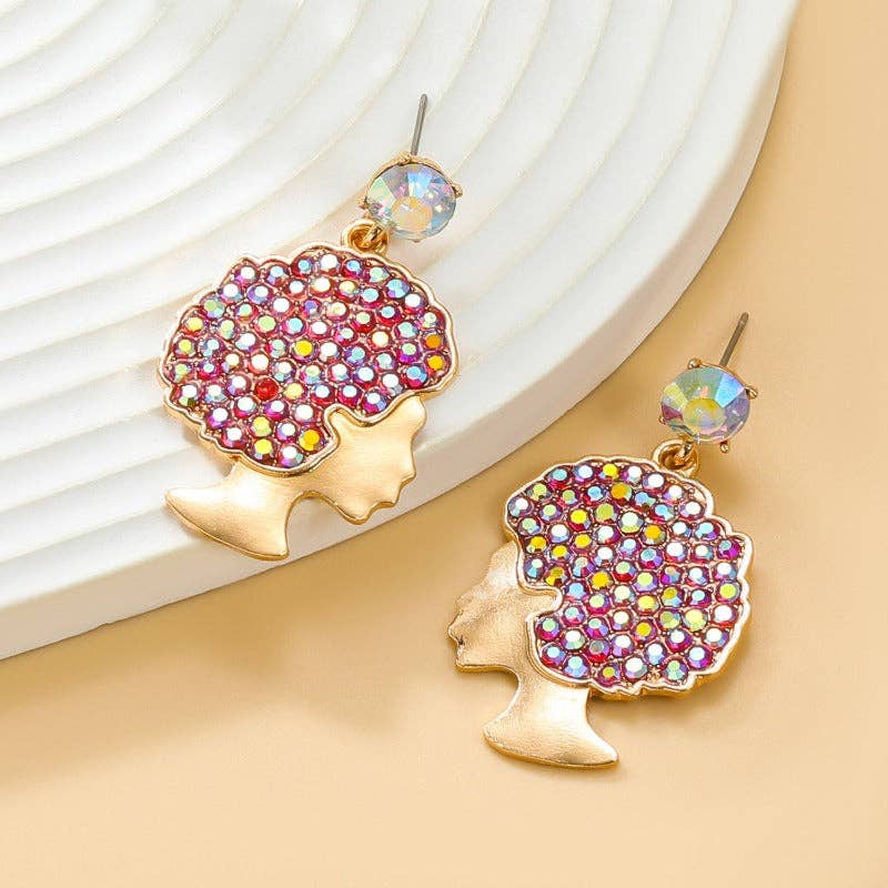 WoodWristCo - Venta al por mayor Pendientes colgantes - Pendientes Afro Curly Hair con diamantes completos9