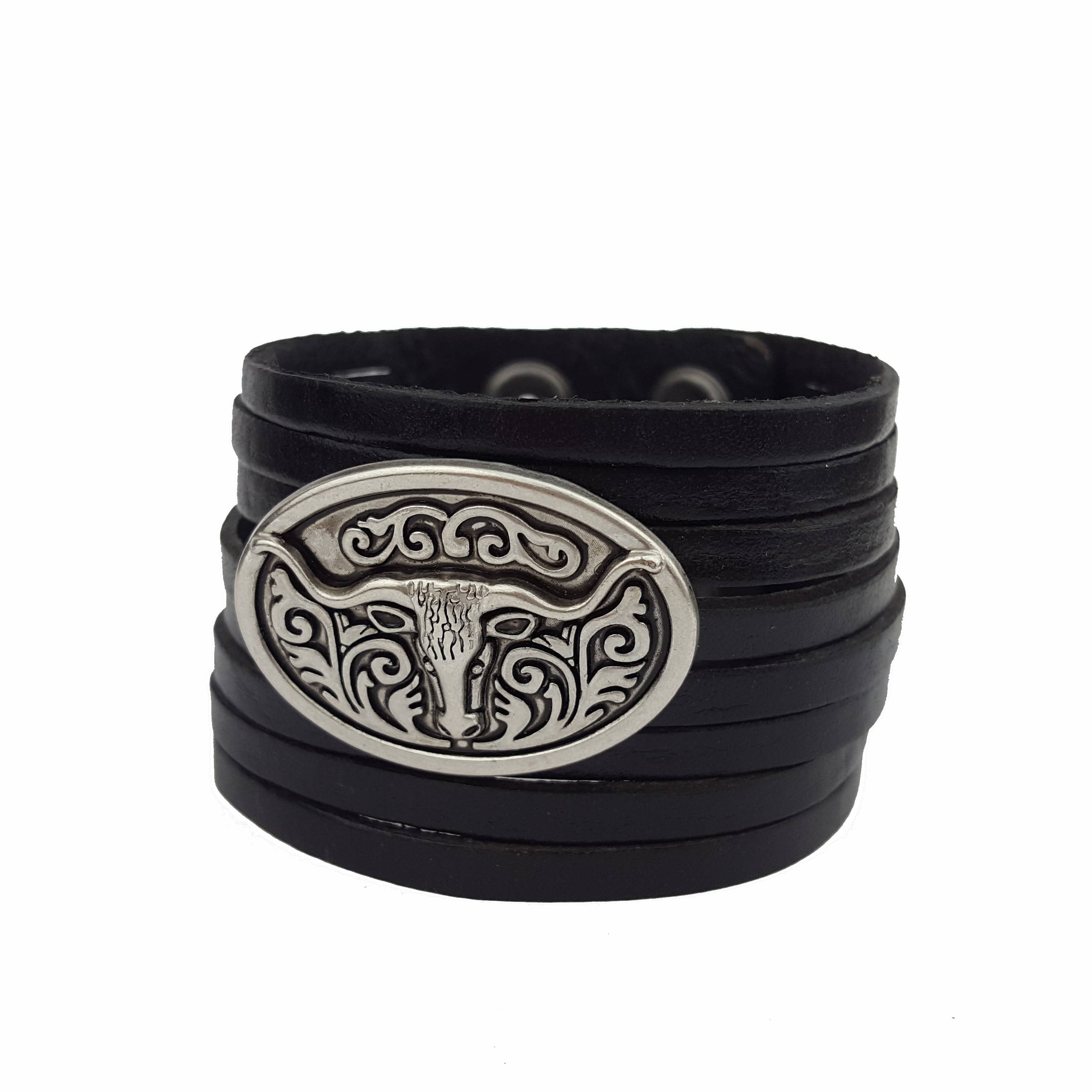 Axesoria West - Wholesale Cuff bracelet - Genuine Leather Cuff with Long Horn Concho Design