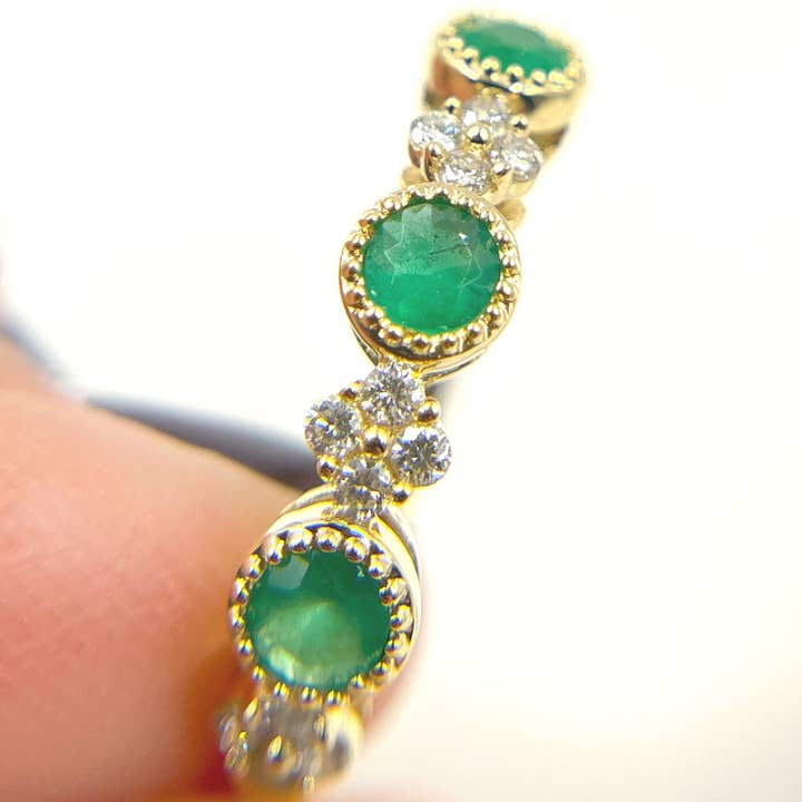 Yellow 14K Solid Gold Diamond and Emerald Ring. RAC01373EM for wholesale on Faire8