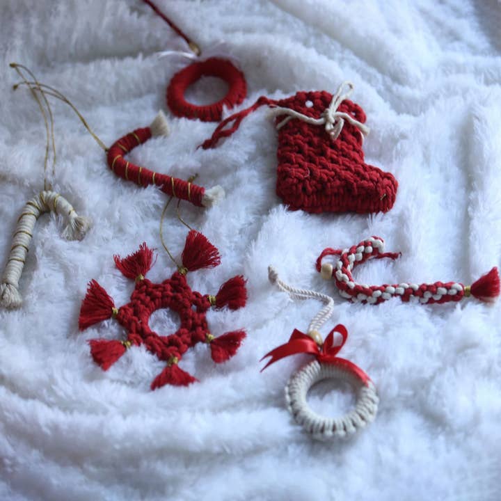 Handmade Macrame Christmas Ornaments | Set of 7 for wholesale by Zwende
