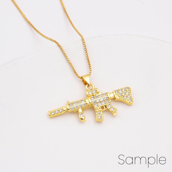 Gold Filled AR-15 AK-47 Gun Rifle Charm Pendants, CP2132 for wholesale by Beads Creation