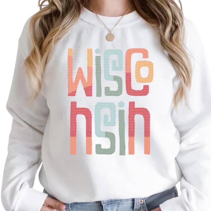 Wisconsin Sweatshirt - Retro färgad för wholesale av Farmtown Printing Company