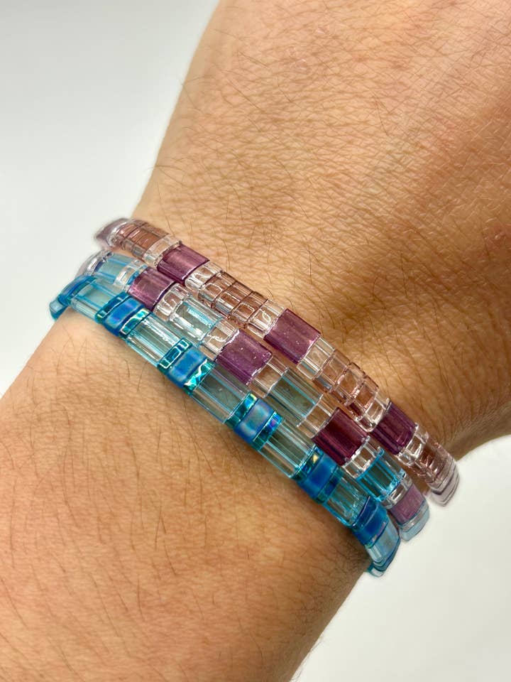Moonwater Tila Glass Bead Elastic Bracelet Collection for wholesale by Pixie Gem Shop