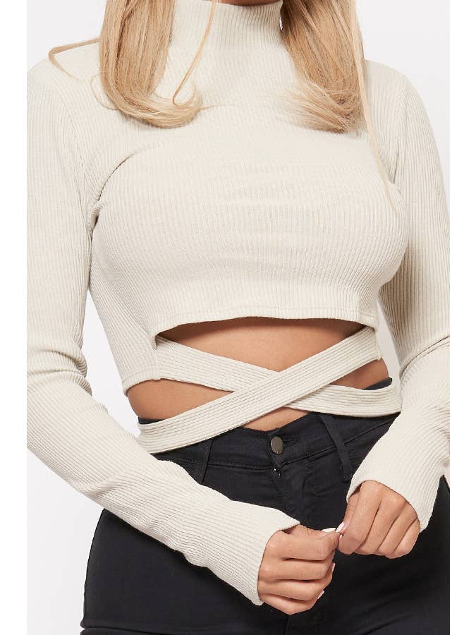 Junie – wholesale Stickad topp - Dam – RIB DRAGKEDJA FRAM MOCK HALS LÅNGÄRMAD TOPP AT2626