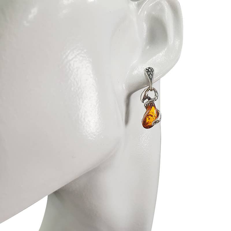Amberman - Wholesale Dangle Earrings - Snake Cognac Amber Post Dangle Earrings2
