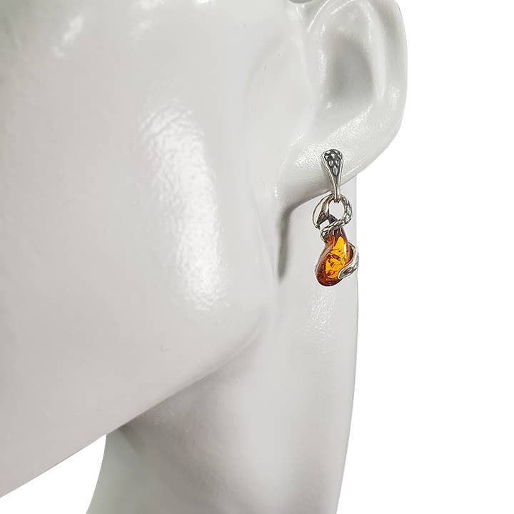 Amberman - Wholesale Dangle Earrings - Snake Cognac Amber Post Dangle Earrings2