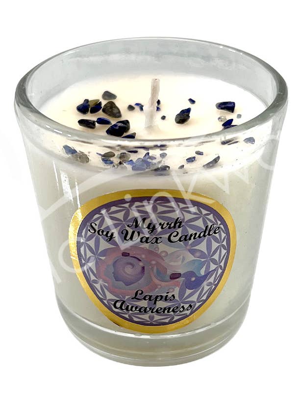 CANDLE VOTIVE -MYRRH WITH LAPIS LAZULI/AWARENESS (PK 6) for wholesale by Oceanic Linkways Inc