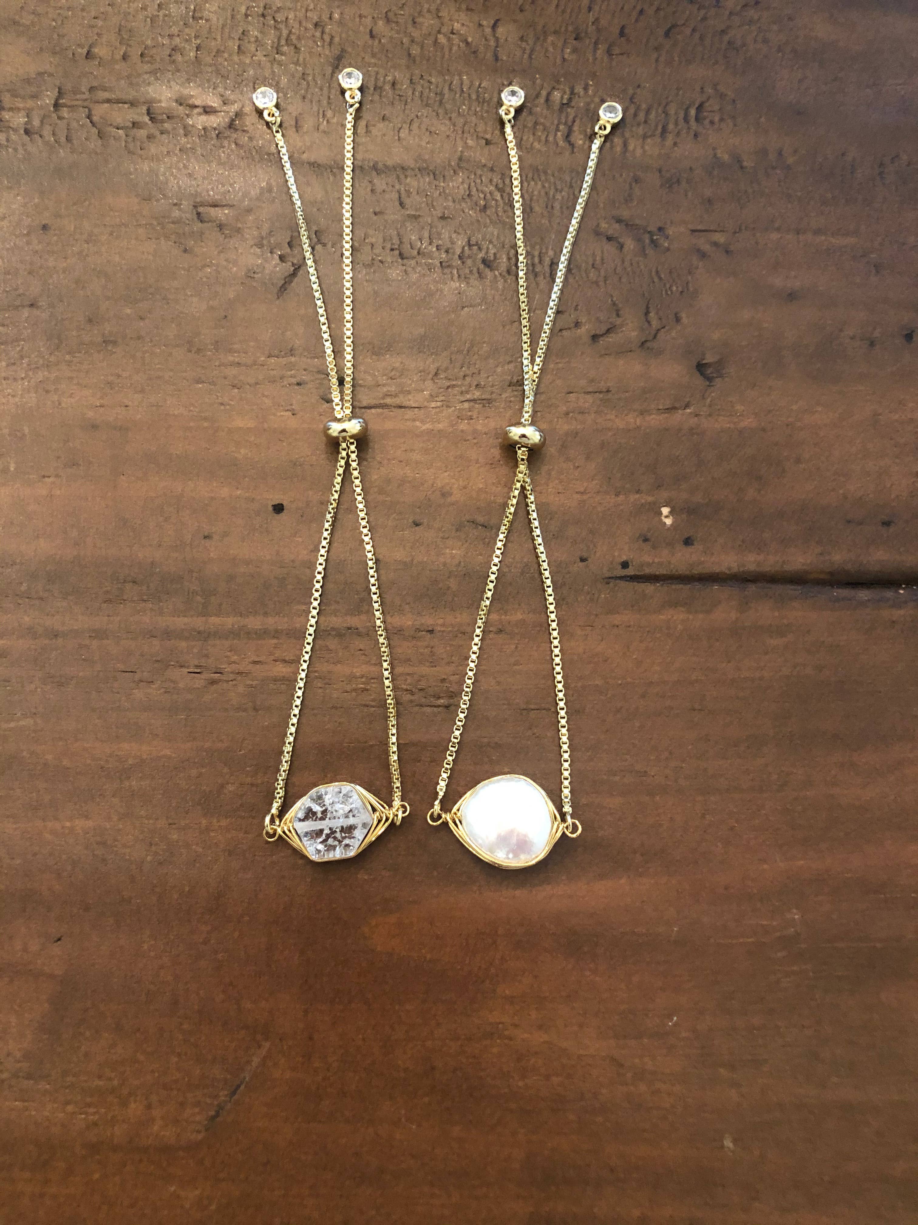 bubs & sass - Wholesale Charm/Dangle Bracelet - pearl/crystal gold adjustable slider bracelet1