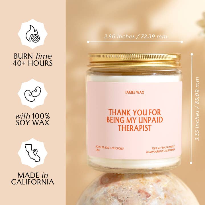 James Wax - Wholesale Jar/Filled Candle - Friendship Gift Unpaid Therapist Candle F188